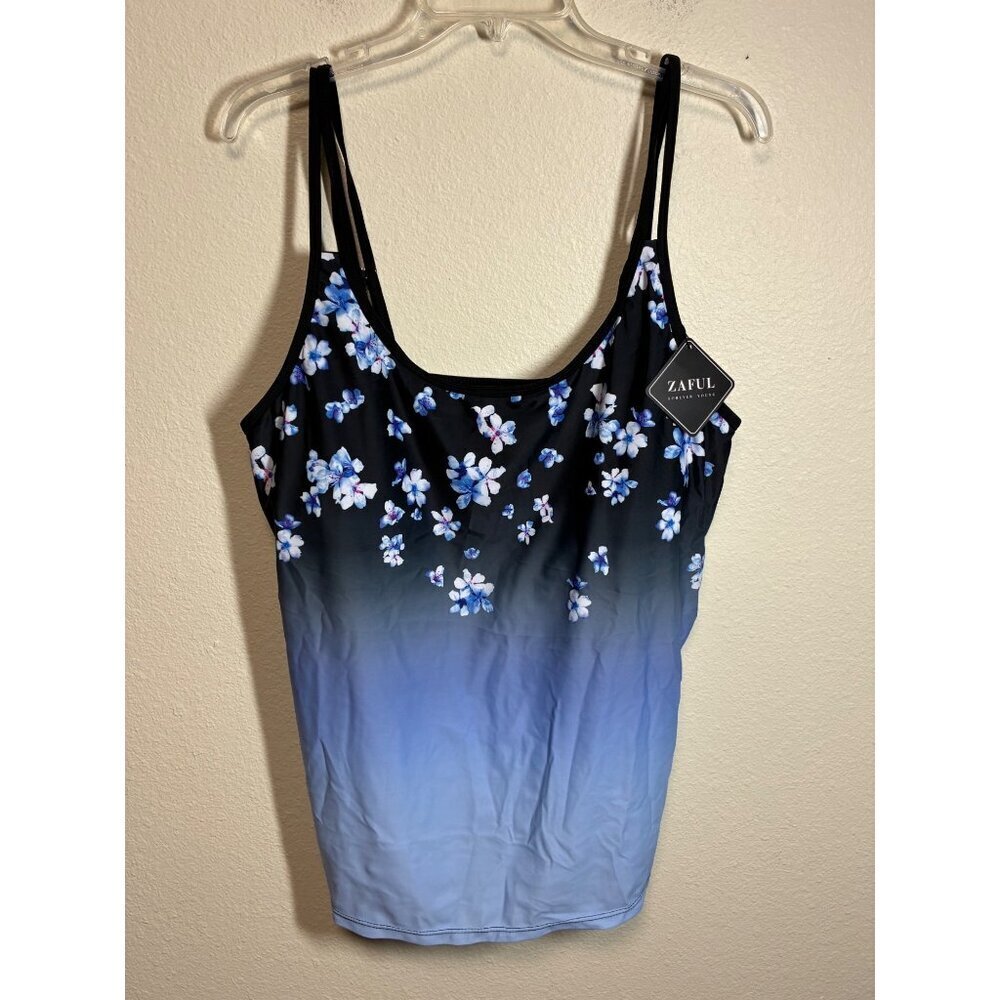 NWT Zaful Tankini Top Swimsuit Padded Floral Boho Summer Beach Blue Size 2XL